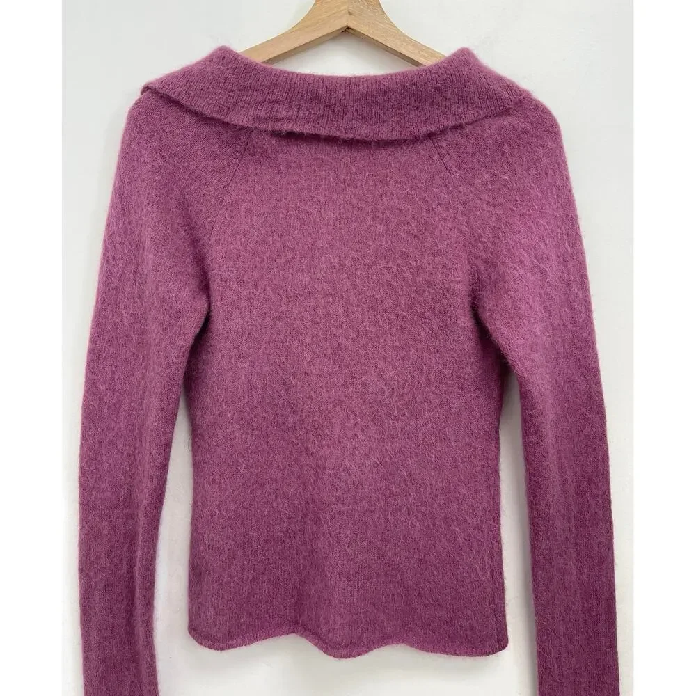 VINCE. Brushed Alpaca Wool Blend Collared Polo V-Neck Soft Cozy Sweater - Small